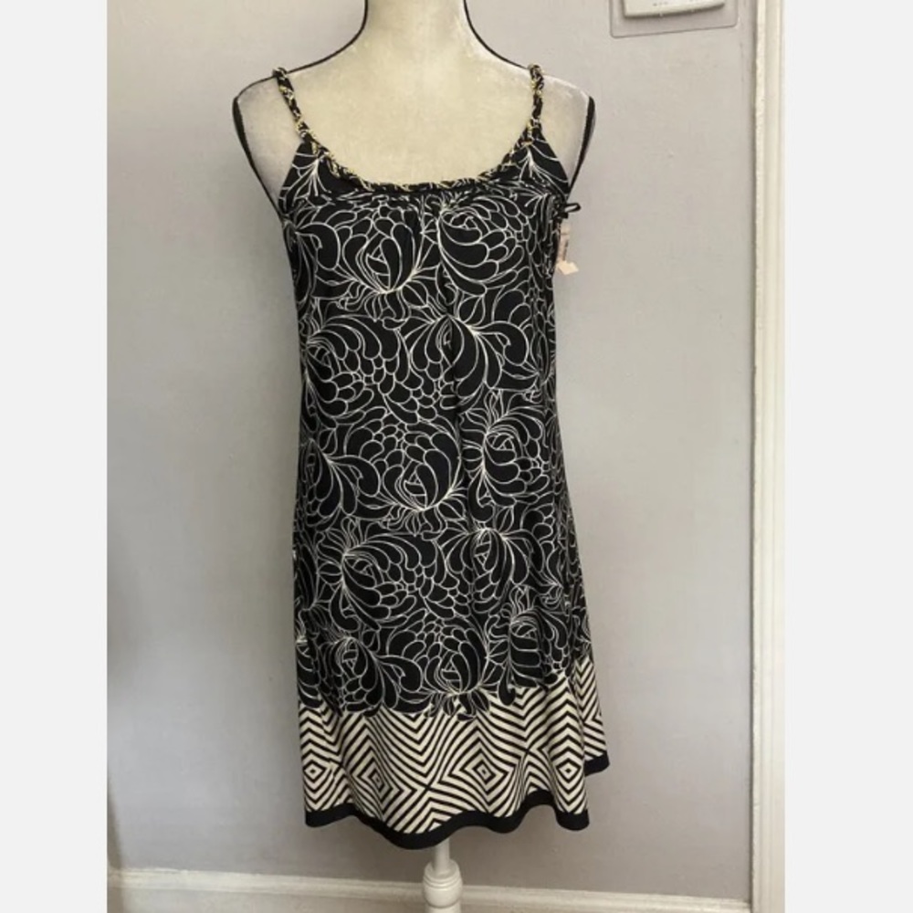 6-7 Dressbarn dress black braid chain detail Medium NWT